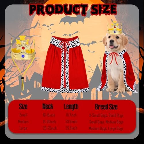Dog Halloween Costumes, Dog King Costume Funny Pet King Cloak and Crown Set Prince Cape Halloween Costumes for Small Medium Large Dogs Pets (Small) - Image 3