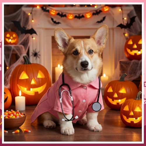 Dog Doctor Costume Cat Surgeon Nurse Costumes with Stethoscope, Pink, L - Image 4