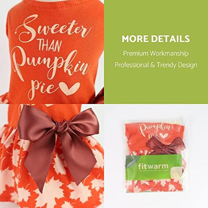 Fitwarm Thanksgiving Sweeter Than Pumpkin Pie Dog Dress 100% Cotton Puppy Costumes Pet Clothes Holiday Girl One-Piece Doggy Outfits Tank Top Vest Dresses Cat Apparel Orange XXS - Image 5
