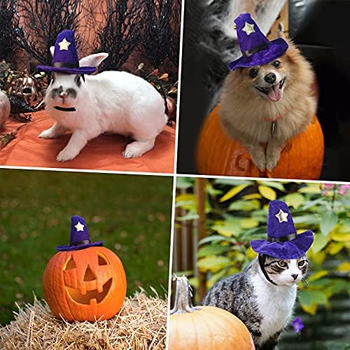 Halloween Cat Wizard Hat, Pet Halloween Costumes, Witch Cosplay Outfit with Bell for Small Dogs Cats Rabbits, Adjustable, Purple - Image 2