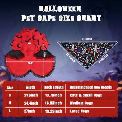 Dog Halloween Costumes with Black Bandana, Dog Vampire Cloak Cape(Red,M) - Image 3