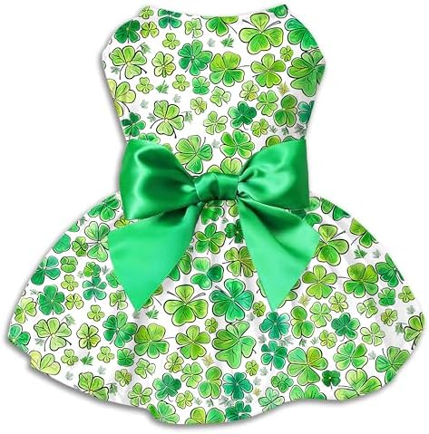 St. Patrick Day Dog Dress Holiday Irish Lucky Clover Dress Outfits Skirt for Small Boys and Girls Puppies Pets Doggie by Miiemiu