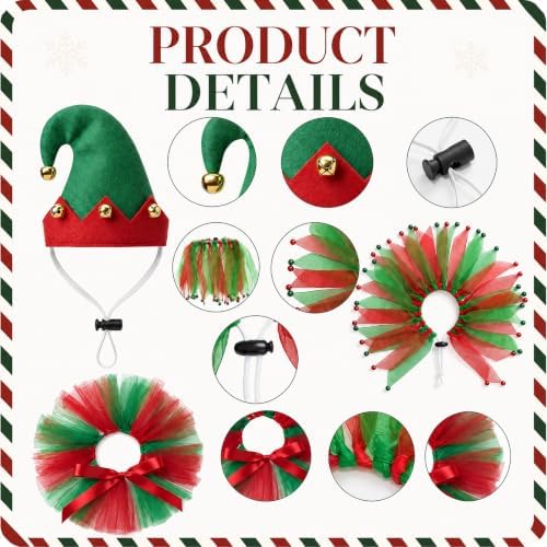 Huhumy 3 Pcs Christmas Dog Outfit Pixie, Hat Collar Skirt Small Dogs Cats - Image 3