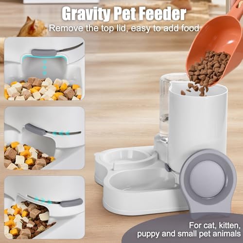 2 in 1 Pet Feeder and Water Dispenser, Automatic Cat Food and Water Dispenser, Gravity Pet Feeder for Small Medium Dog Puppy Cat Kitten