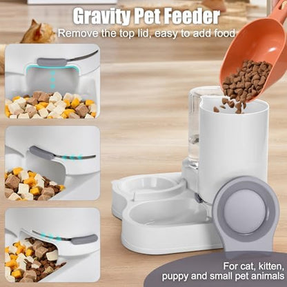 2 in 1 Pet Feeder and Water Dispenser, Automatic Cat Food and Water Dispenser, Gravity Pet Feeder for Small Medium Dog Puppy Cat Kitten