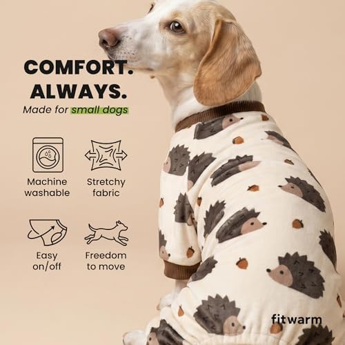 Fitwarm Funny Hedgehog Dog Pajamas, Warm Winter Dog Clothes for Small Dogs Boy Girl, Cozy Pet Onesie with Feet, Beige, Brown, XXL - Image 6