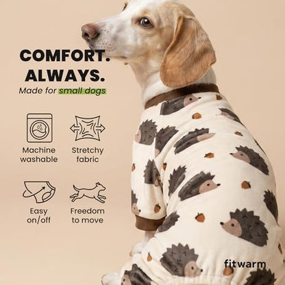 Fitwarm Funny Hedgehog Dog Pajamas, Warm Winter Dog Clothes for Small Dogs Boy Girl, Cozy Pet Onesie with Feet, Beige, Brown, XXL - Image 6