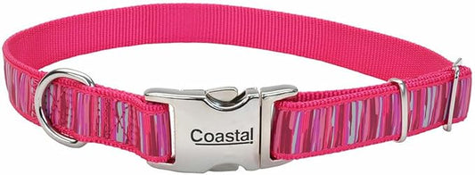 Coastal Pet - Ribbon - Adjustable Dog Collar with Metal Buckle, Pink Flamingo Stripe, 5/8" x 08"-12"