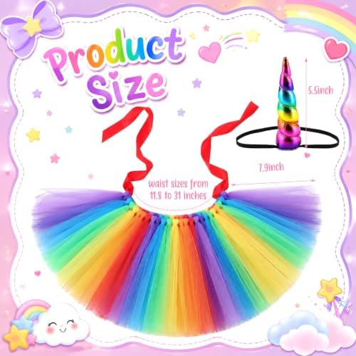 2 Pcs Unicorn Dog Costume, Rainbow Tutu and Unicorn Horn Headband - Image 3