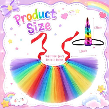 2 Pcs Unicorn Dog Costume, Rainbow Tutu and Unicorn Horn Headband - Image 3