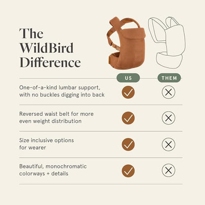 WildBird - Aerial Buckle Carrier - 2-24 Months - Standard (XS-XL) Raven - Front or Back Carry - Cross Straps, Lumbar Support, Headrest - Hip Healthy - Baby Carrier - Baby Essentials - New Mom Gifts