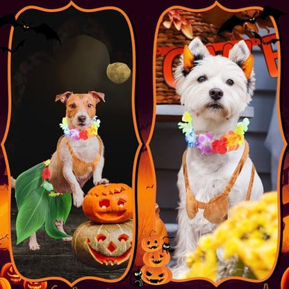 Huhumy 3 Pcs Halloween Dog Hawaiian Luau Costume for Small Medium Dog Puppy - Image 6