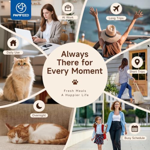 PAPIFEED Automatic Cat Feeder with App, 5G WiFi Auto Cat Feeder, 6L Slow-Feed Cat Food Dispenser for Dry Food, Dual Power Supply Timed Pet Feeder for Small Dog, 10 Meals/Day, 12 Portions/Meal, Black