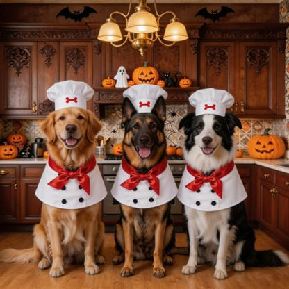 Dog Chef Costume for Medium and Large Dogs, Adjustable 3 Piece Pet Chef Outfit with Hat, Coat and Red Scarf, Funny Dog Halloween Costume for Large Dogs 35-70 lbs, Party Photoshoot Dress Up - Image 4