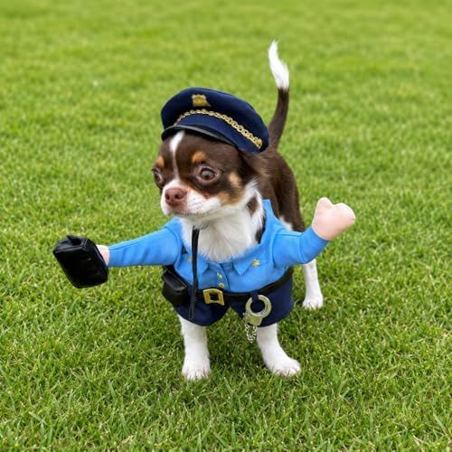 Police Officer Pet Halloween Costume with Radio, Hat and Toy Handcuffs - Small to Medium-Large Breed Funny Clothes Outfit Apparel (Medium) - Image 2