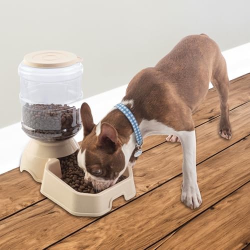 Automatic Cat Feeder and Water Dispenser - 2-Pack 3.8L/1G Dog Food and Water Bowl - Gravity Automatic Water Dispenser for Dogs and Cats by PETMAKER