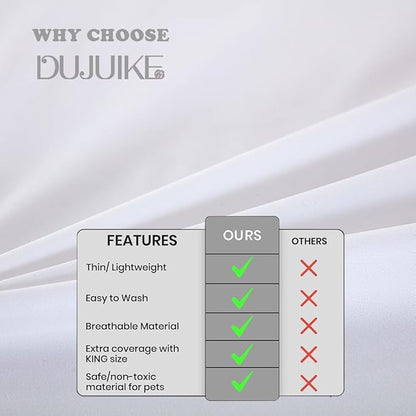 DUJUIKE Waterproof Bed Cover for Dog and Cats,Pet Hair Resistant Bed Sheet Cover, Protective BedLinerCover with 100% Waterproof Breathable Thin Fabric (White, Super King 90 * 118 inch)