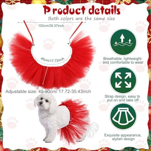 Dog Tutu for Dogs Tulle Skirt Pet Costume, Red - Image 2