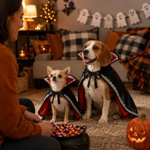 Halloween Dog Vampire Costume, Dog Halloween Costumes for Small Dogs, Dracula Dog Costume with Stand-Up Collar, Lace Trim and Adjustable Tie - Image 5