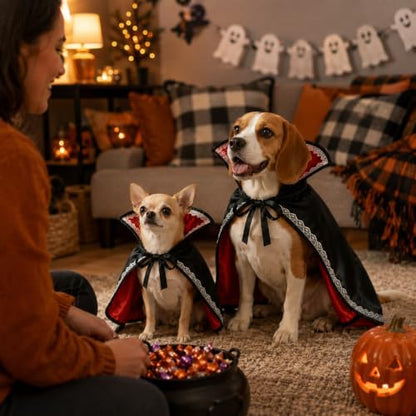 Halloween Dog Vampire Costume, Dog Halloween Costumes for Small Dogs, Dracula Dog Costume with Stand-Up Collar, Lace Trim and Adjustable Tie - Image 5