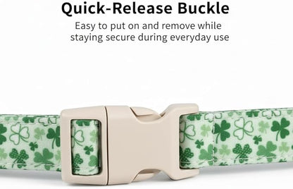 XS Dog Collar for St. Patrick's Day, Cute Dog Collar with Green Clover for Puppy, Extra Small & Small Dogs, Adjustable Puppy Collar with Soft Fabric and Quick Release Buckle