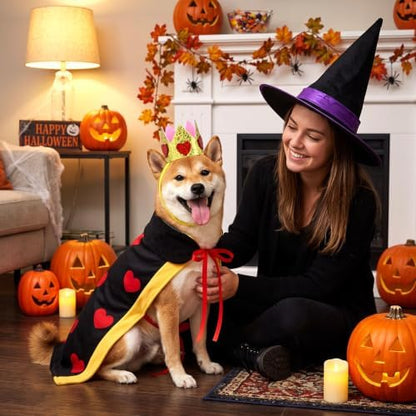 Hillban Halloween Dog King Costumes Heart Crown Queen Pet Cloak Set - Image 7