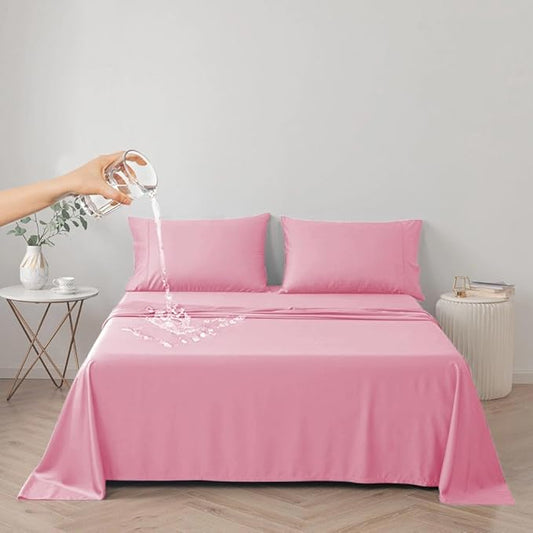 DUJUIKE Waterproof Bed Cover for Dog and Cats,Pet Hair Resistant Bed Sheet Cover, Protective Bed Liner Cover with 100% Waterproof Breathable Thin Fabric (Pink, King 98 * 90 inch)