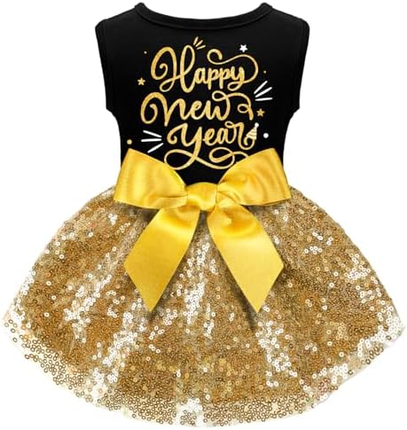 Dog Happy New Year Outfit Dog Dress New Years Pet Costumes for Dogs Funny Puppy Dress with Bow for Small Medium Dogs Girls Cats by BAOBICUTE