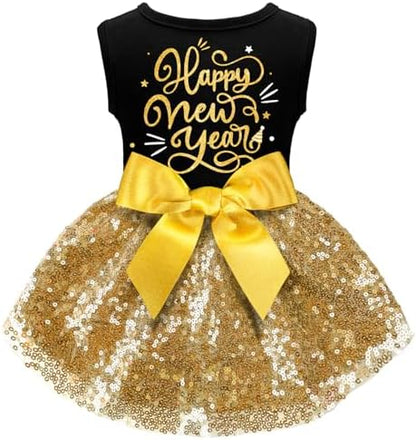 Dog Happy New Year Outfit Dog Dress New Years Pet Costumes for Dogs Funny Puppy Dress with Bow for Small Medium Dogs Girls Cats by BAOBICUTE