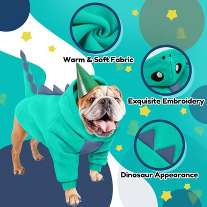 Lelepet Dog Dinosaur Costume Dog Halloween Costume Funny Warm Fleece Hoodie - Image 4