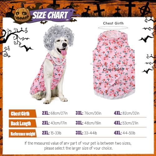 4Pcs Halloween Old Lady Costume Dog Grandma Outfit, Pink Ditsy Floral, 4 XL - Image 2