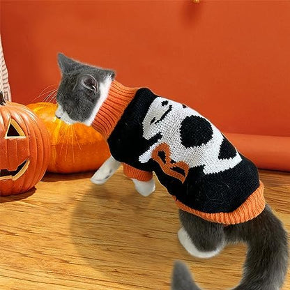 2Pcs Halloween Dog Sweaters Kitten Cat Knitwear Puppy Cat Halloween Pumpkin Ghost Sweater Pet Halloween Sweater Clothes Outfit Costume for Kittens Cats Puppies Small Medium Dogs XL - Image 5