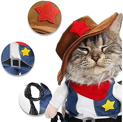 NACOCO Cowboy Dog Costume with Hat - Blue Cat & Small Dog (Medium) - Image 2