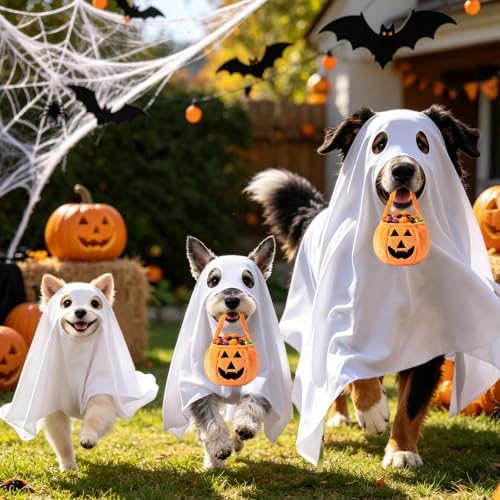 Halloween Dog Ghost Costume Set with Pumpkin Bucket - Image 6