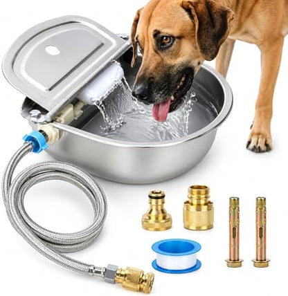FHTONGE 304 Stainless Steel Automatic Dog Water Bowl Dispenser with Outfall