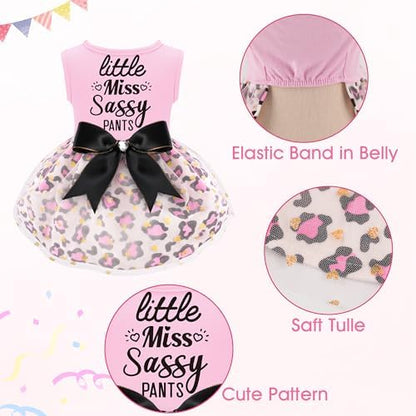 Little Miss Sassy Pants Dog Dress with Leopard Print Bowknot Dog Clothes for Small Medium Large Dogs Girls Boys Cats Outfit Apparel - Image 2