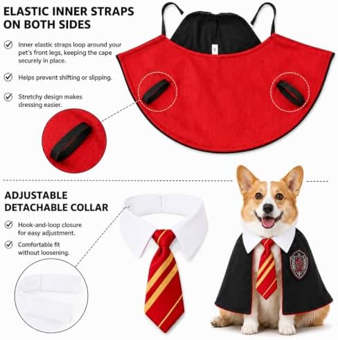 Dog Cat Wizard Costume, Halloween Pet Cape with Necktie, Cosplay Outfit, L - Image 3
