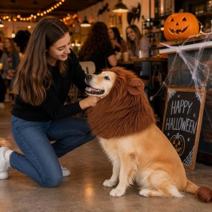 Lion Mane for Dog, Dog Halloween Costumes Set with Brown Wig and Tail - Image 5