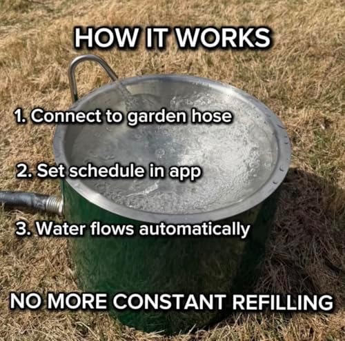 Smart Dog Water Bowl for Outside - Connects to Garden Hose - WiFi App Controlled Timer for Automatic Water Flow - Stainless Steel Outdoor Pet Water Bowl - Large Capacity (White)