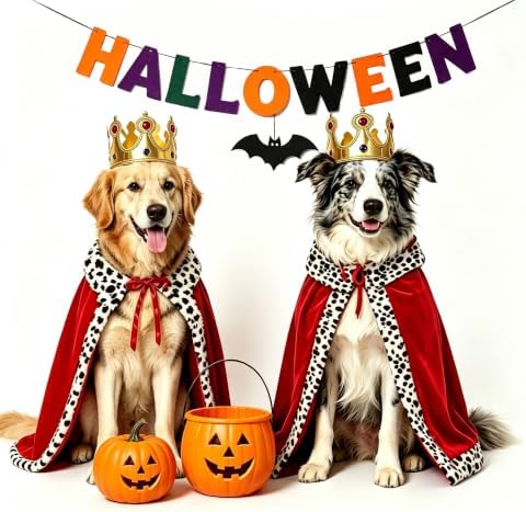 2PCS Dog King Costume Halloween Funny Pet Costumes with King Cape and Crown for Medium Large Dog Pet Halloween Party Cosplay Dress Up - Image 5