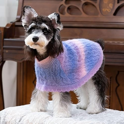 Rainbow Mohair Dog Sweater Cloak, Cold Weather Coat Dog Jacket for Small Dogs, Classic Turtleneck Thick Puppy Clothes with Leash Hole DS93L - Image 5