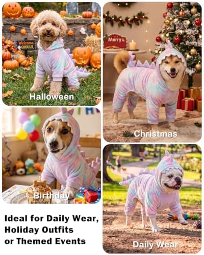 CuteBone Dinosaur Pet Costume Onesie - Hooded Puppy Pajamas - Small Dog Clothes Cat Full-Body Romper COSH08L - Image 4