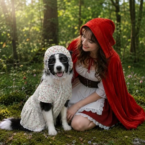 3 Pcs Halloween Wolf Granny Dog Costume Old Lady Grandma Costume for Dogs Hat Dress Glasses for Halloween Dog Party Dress Up Outfit 3XL - Image 7