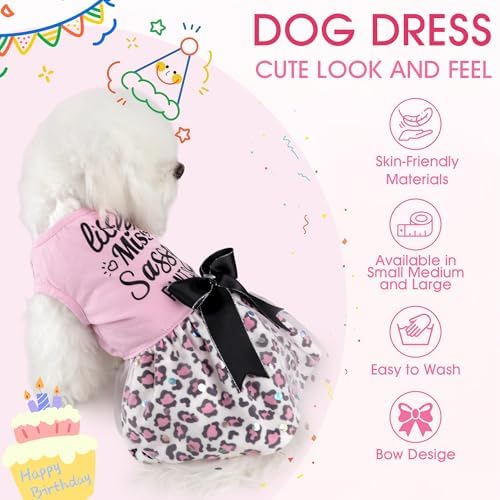 Little Miss Sassy Pants Dog Dress with Leopard Print Bowknot Dog Clothes for Small Medium Large Dogs Girls Boys Cats Outfit Apparel - Image 6