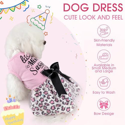 Little Miss Sassy Pants Dog Dress with Leopard Print Bowknot Dog Clothes for Small Medium Large Dogs Girls Boys Cats Outfit Apparel - Image 6