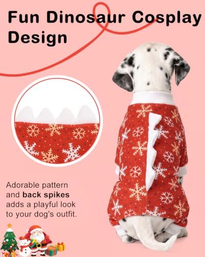 CuteBone Dinosaur Costume Halloween Christmas Dog Pajamas, Stretchy Spandex Crystal Velvet Sleepwear Coat for Small Dogs, Soft & Warm Pet Outfit Clothes for Cold Weather, Cozy Pullover Design COSP29XL - Image 2