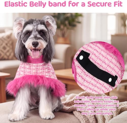 Pink Dog Sweater Cloak, Pearl Cotton Bouclé Yarn Puppy Sweater, Cold Weather Coat Knitwear for Small Dogs, Classic Turtleneck Thick Dog Clothes with Thick Fluff DS-DP07S - Image 4