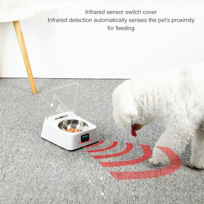 Automatic Pet Feeder, Infrared Sensor Lid Opening Smart Dog Cat Feeder with Removable Food Bowls, Digital Display, Prevent Food Pollution, Battery Powered