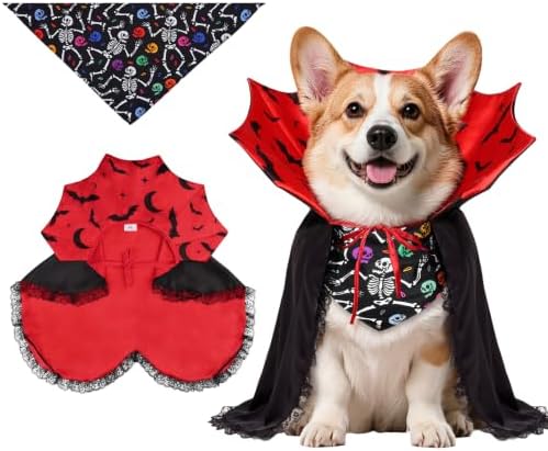 Dog Halloween Costumes with Black Bandana, Dog Vampire Cloak Cape(Red,M) by WINGOIN