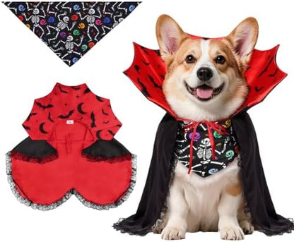 Dog Halloween Costumes with Black Bandana, Dog Vampire Cloak Cape(Red,M) by WINGOIN